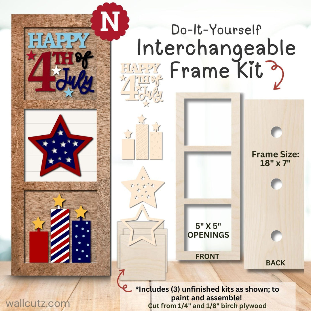 WallCutz Interchangeable 5" x 5" Kits / Happy 4th of July Wood Kit