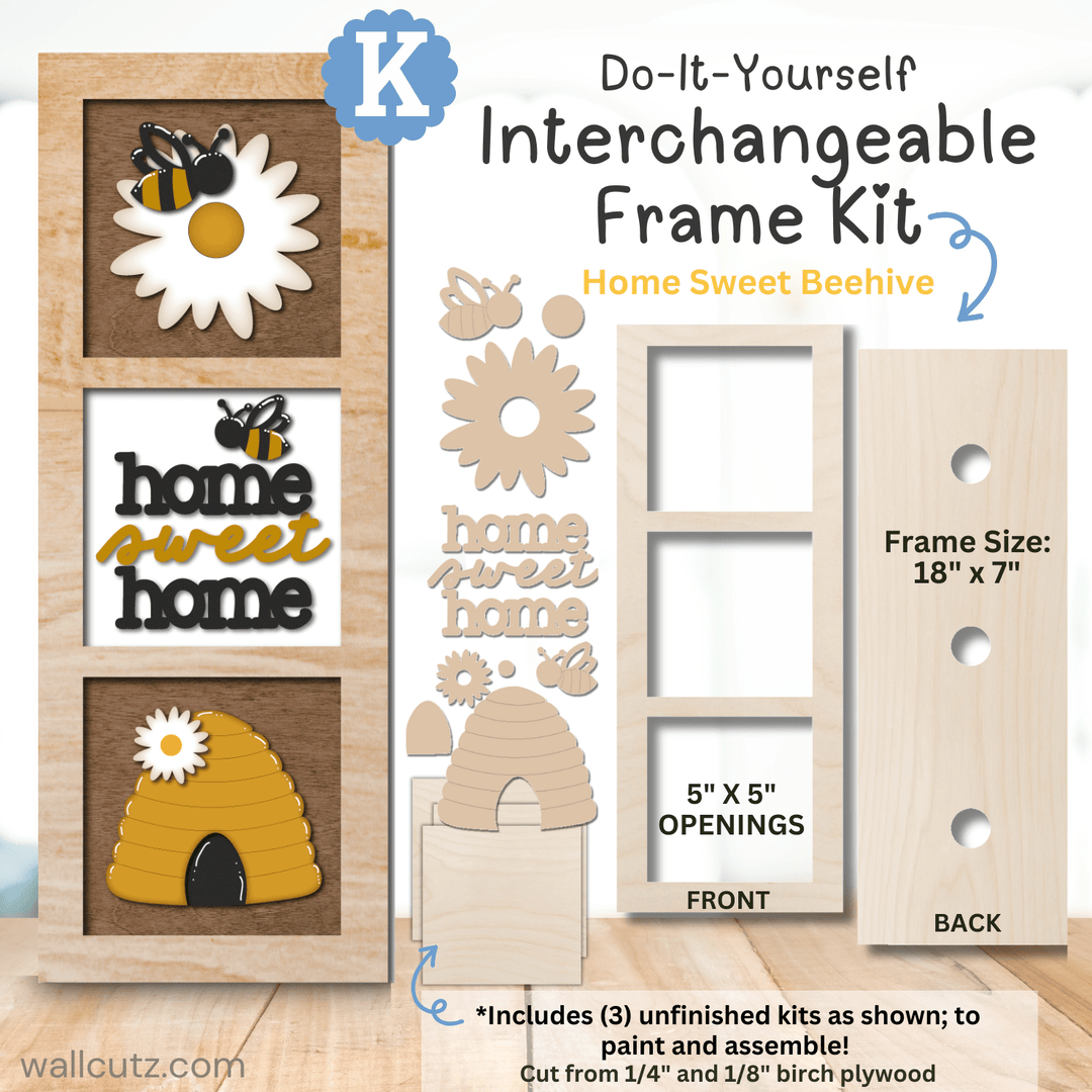 WallCutz Interchangeable 5" x 5" Kits / Home Sweet Home Beehive Wood Kit