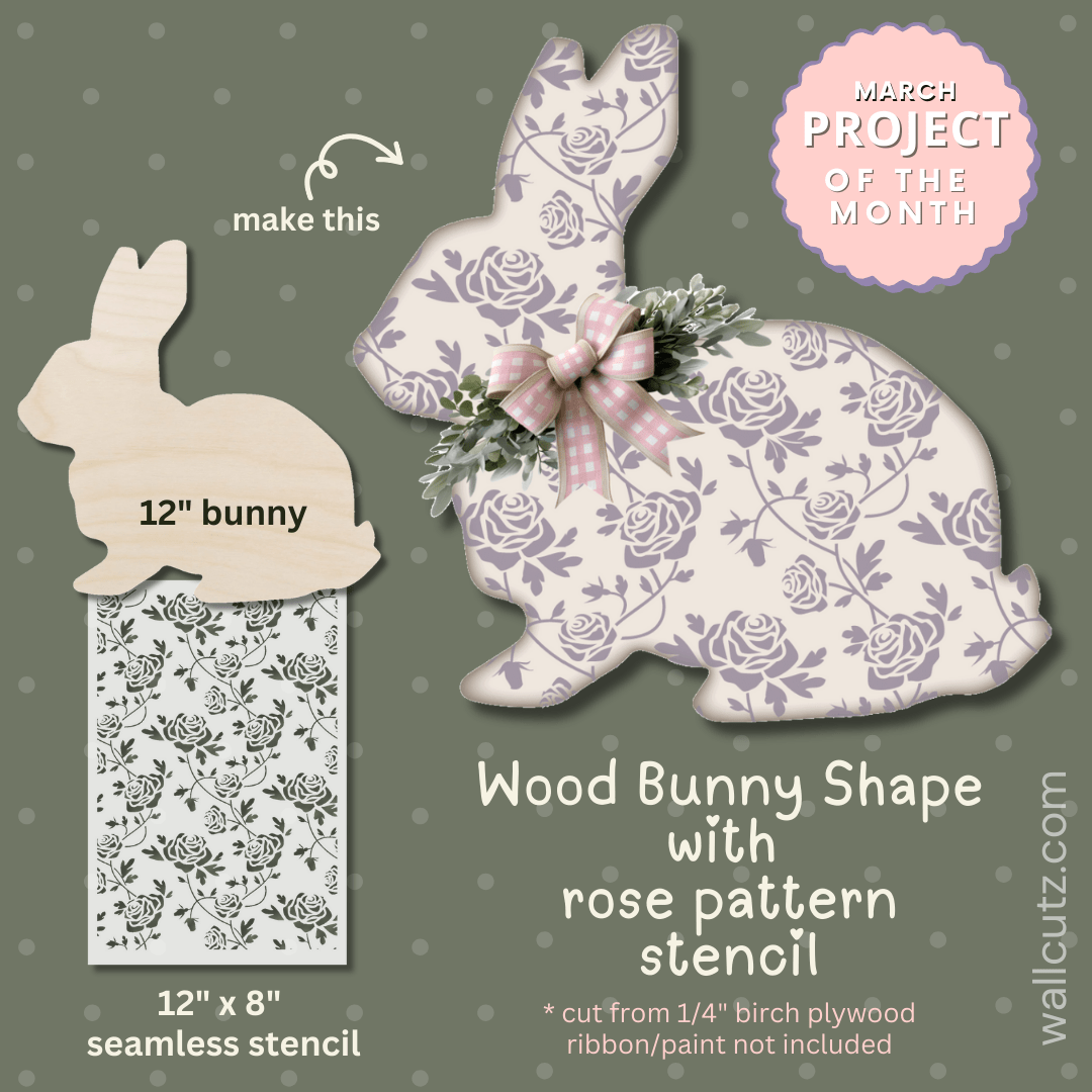 WallCutz Project of the Month / Bunny Shape with Seamless Rose Pattern Stencil Wood Kit