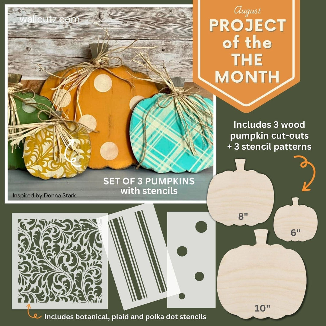 WallCutz Project of the Month / Pumpkin Cut-Outs with Stencils (3pk) Wood Kit