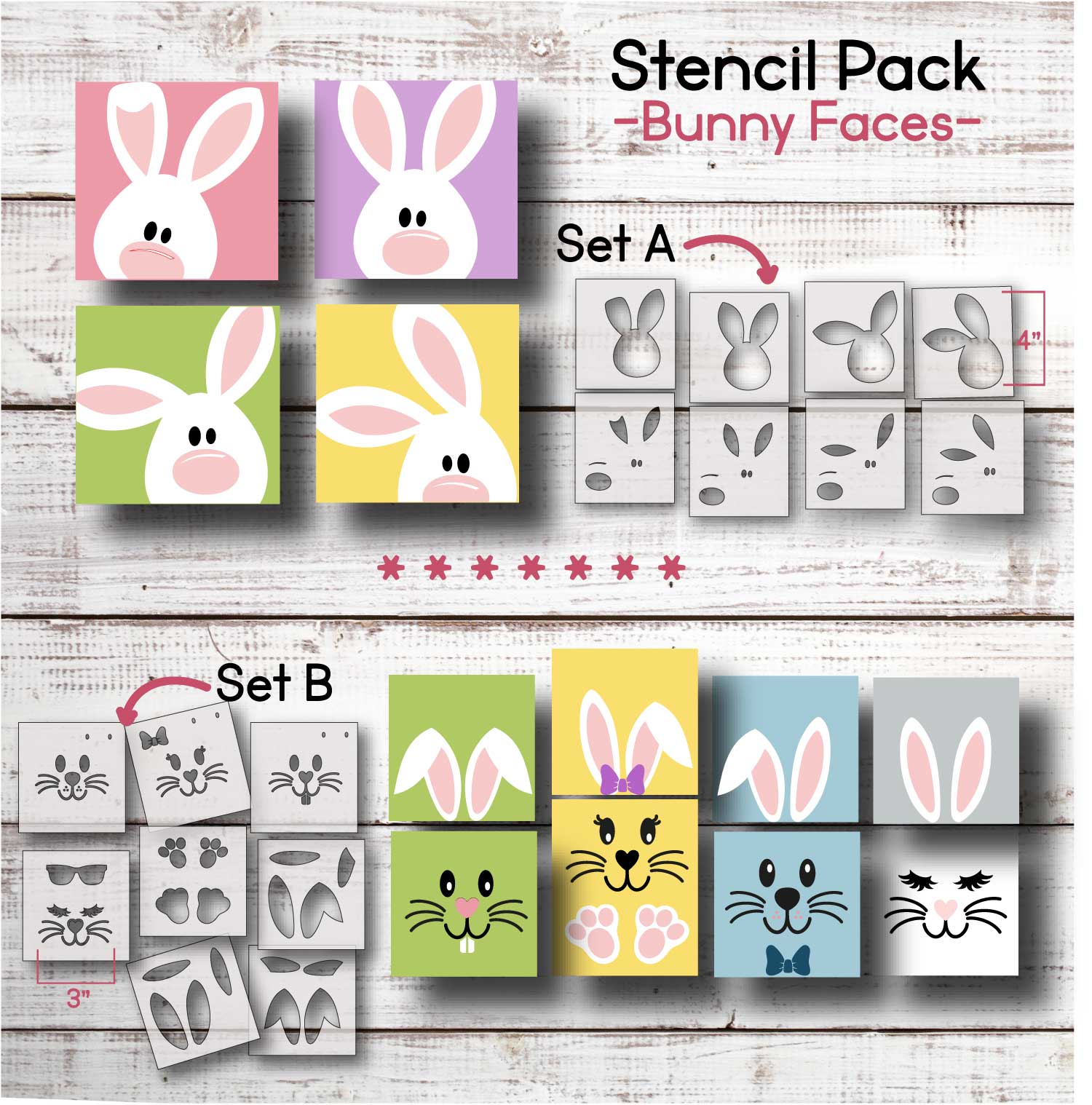 Bunny Faces / Stencil Pack (A) or (B) WallCutz Crafts