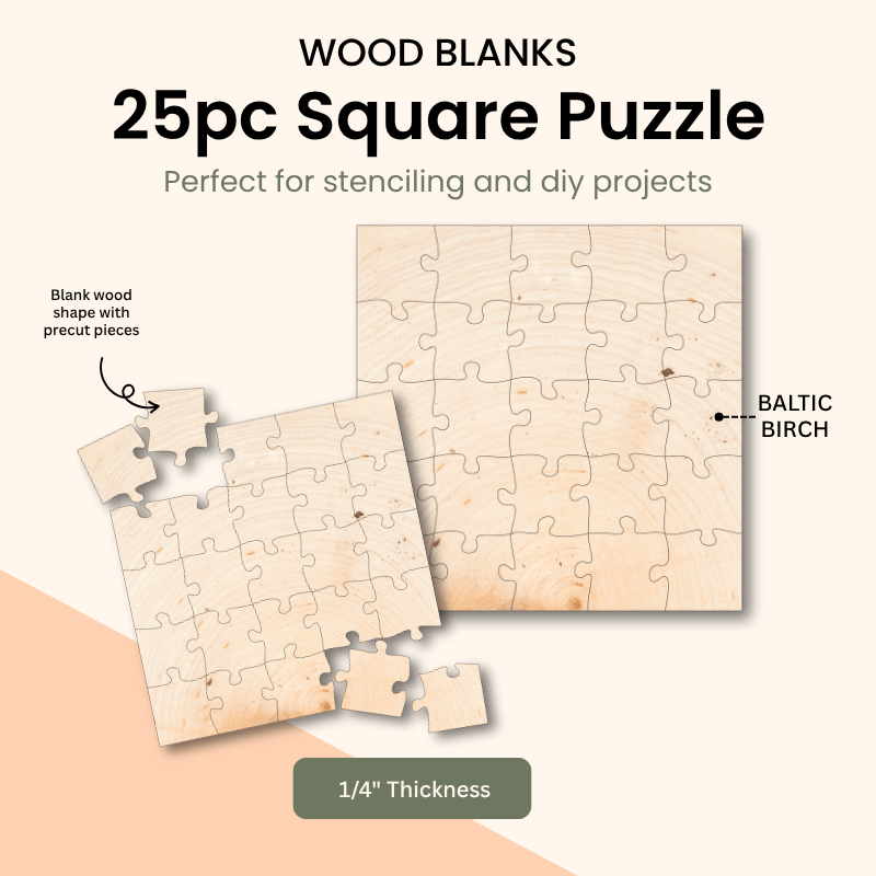 Square wood puzzle kit with 25 blank pieces for painting and DIY craft projects – WallCutz