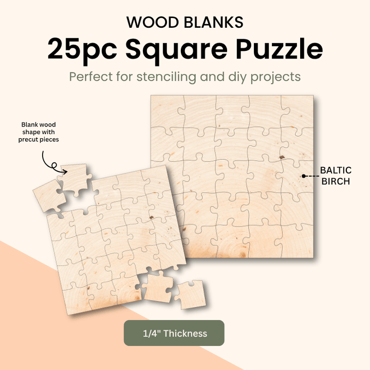 Square wood puzzle kit with 25 blank pieces for painting and DIY craft projects – WallCutz
