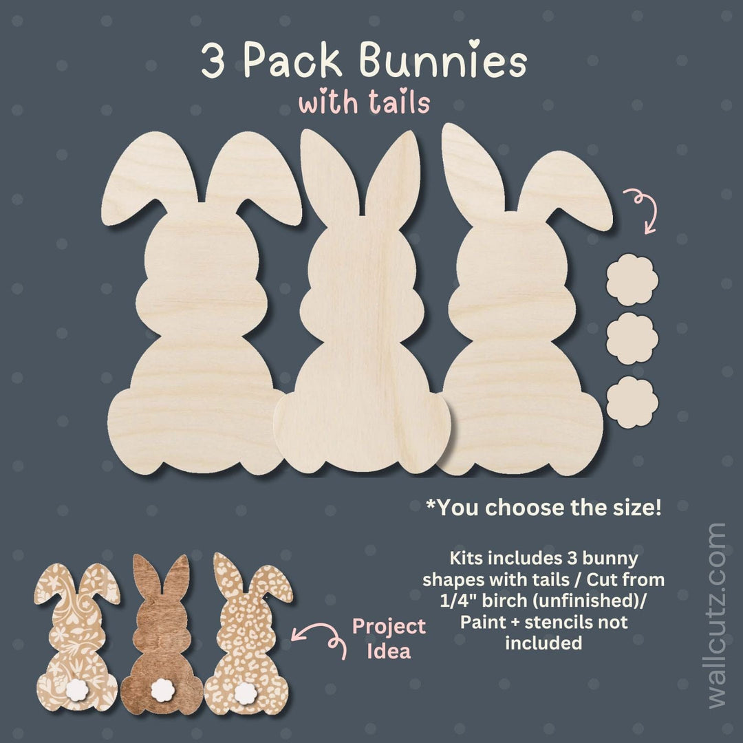 WallCutz  3 Pack Bunny Shapes / Wood Cut-Outs Wood Kit