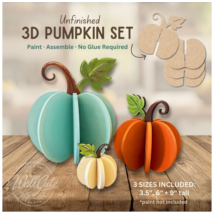 3D Pumpkin Set 3pk wood kit with three layered unfinished MDF pumpkins for Fall decor – WallCutz
