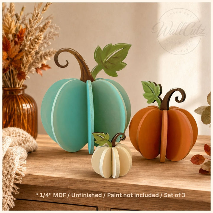 3D Pumpkin Set 3pk layered wood pumpkins in 9, 6, and 3.5 inch sizes – WallCutz