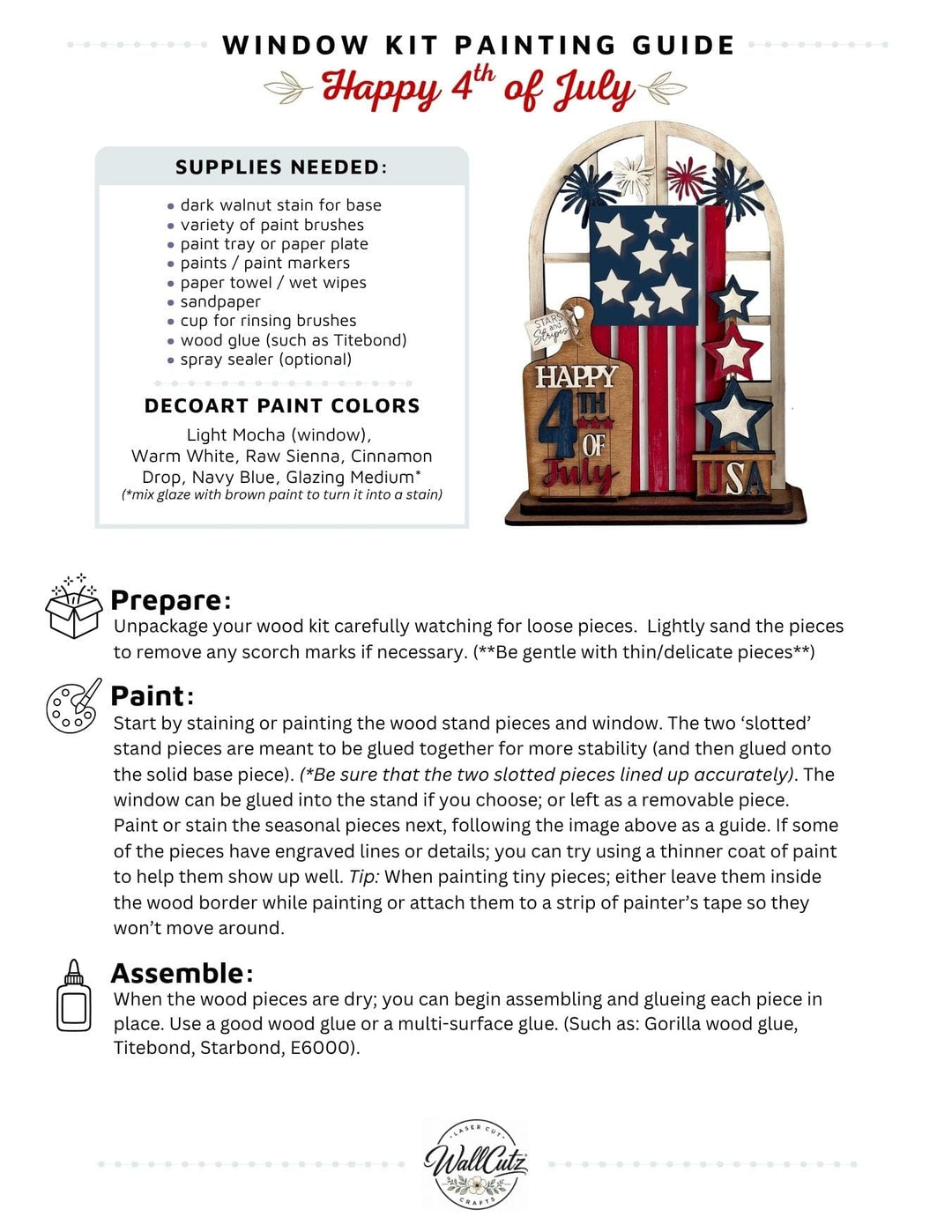 WallCutz  4th of July American Flag - Interchangeable Window Kit Wood Kit