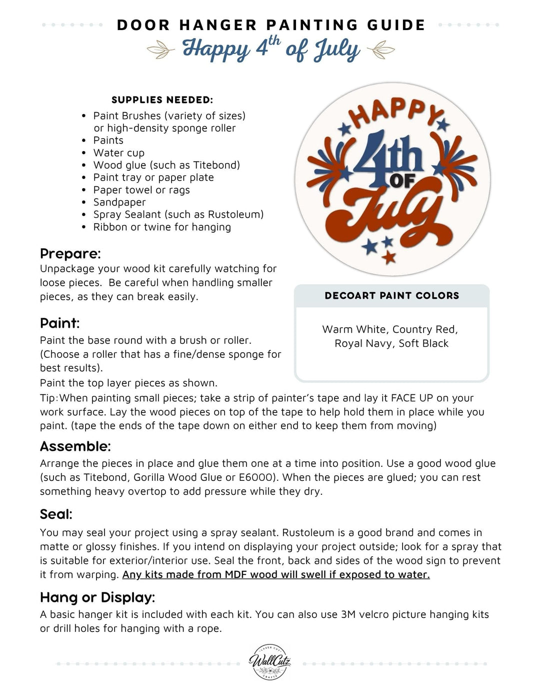 4th of July Fireworks door hanger instructions