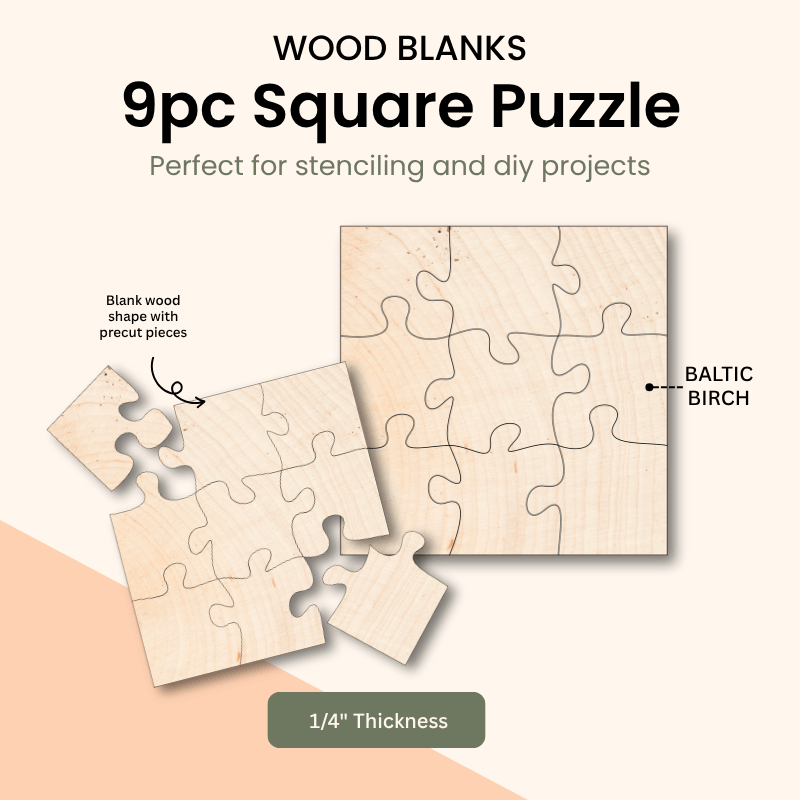 Square wood puzzle kit with 9 blank pieces for painting and DIY craft projects – WallCutz