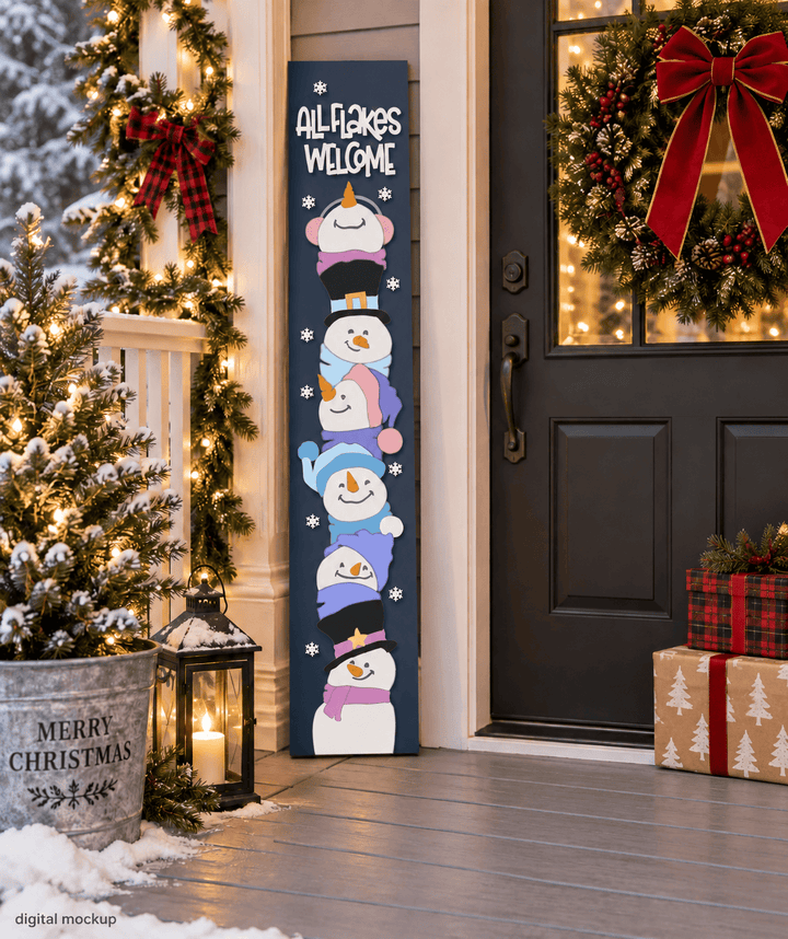 Laser cut wooden porch leaner.  Stackable snowman.