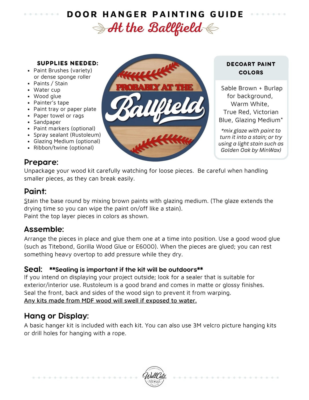 At the Ballfield door hanger instructions