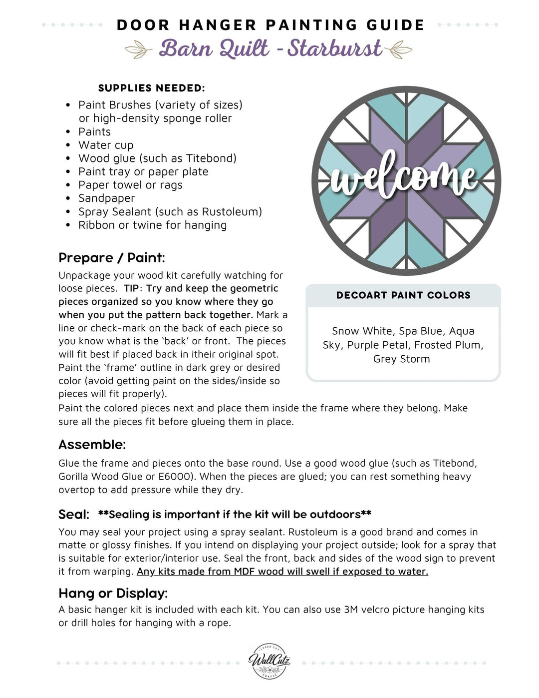 Barn Quilt Starburst door hanger instructions