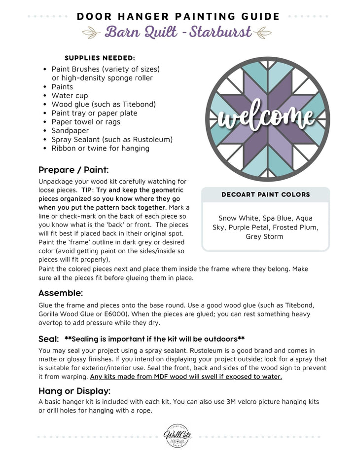 Barn Quilt Starburst door hanger instructions