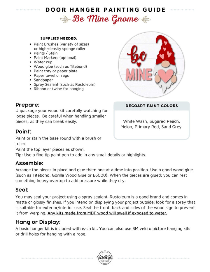 Be Mine Gnome door hanger instructions