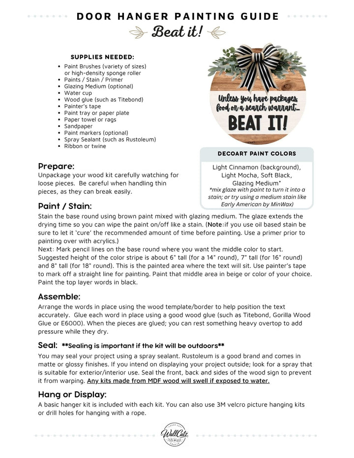 Beat It door hanger instructions