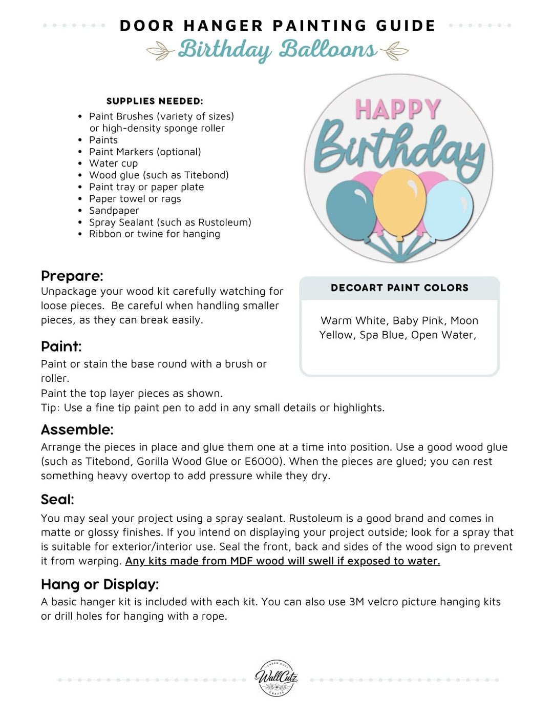 Birthday Balloons door hanger instructions