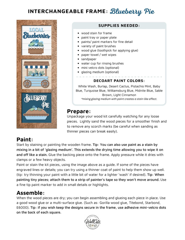 Painting and assembly instructions for the Blueberry Pie interchangeable 5x5 wood kit