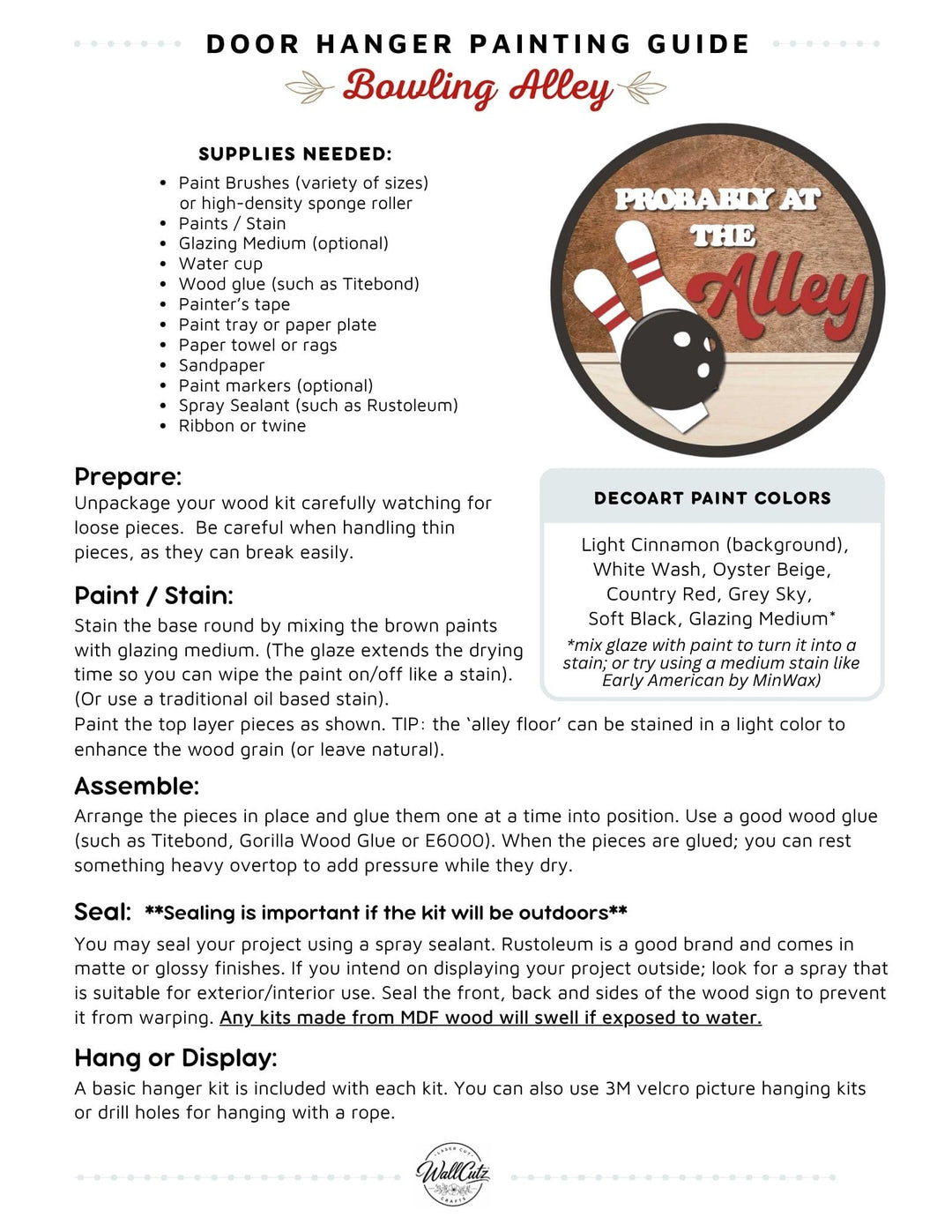 Bowling Alley door hanger instructions