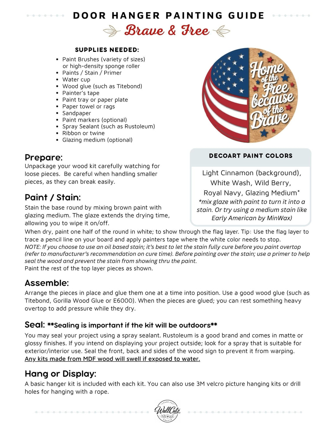 Brave & Free door hanger instructions