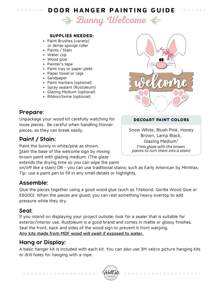 Bunny Welcome door hanger instructions