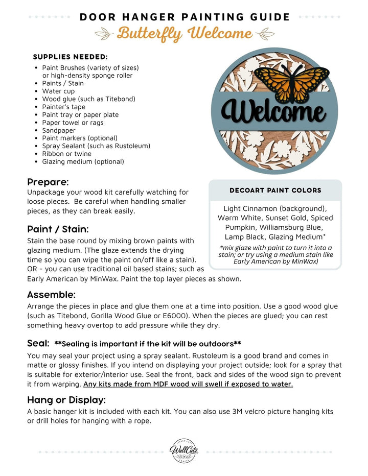 Butterfly Welcome door hanger instructions