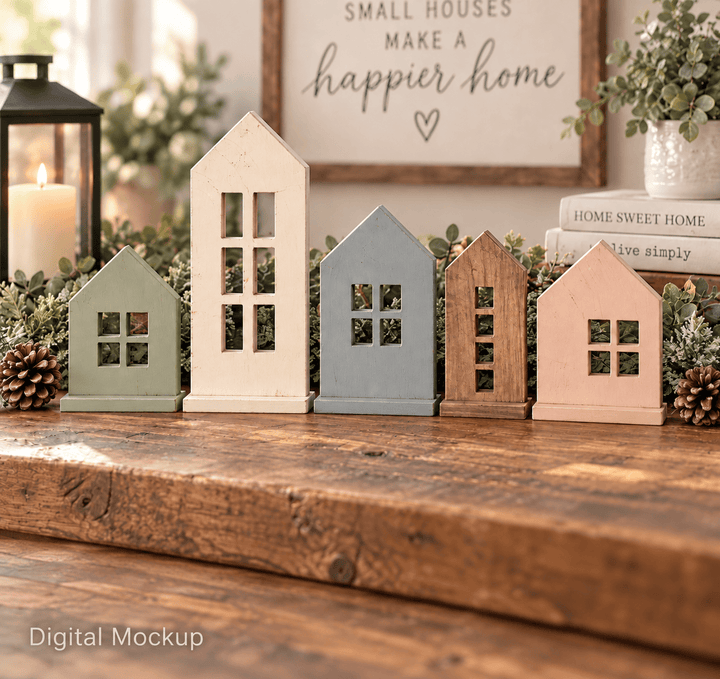 Wood Village Set (5pk) / Unfinished Birch Houses to Paint