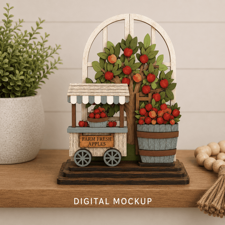 Apple tree with apple cart and barrel assembled in the WallCutz interchangeable window kit
