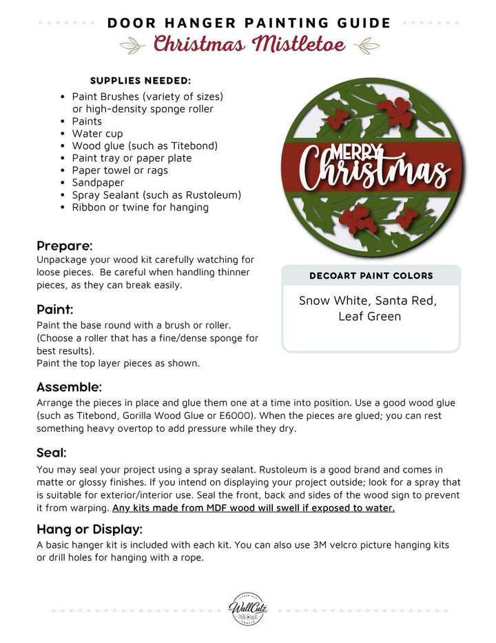 Christmas Mistletoe door hanger instructions