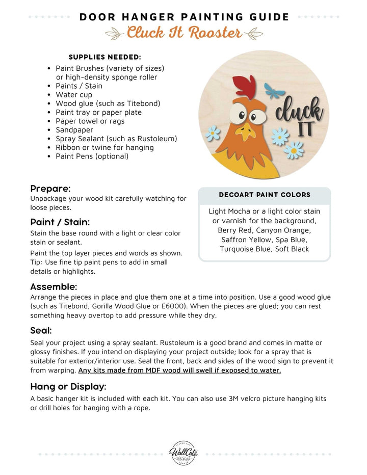 Cluck it Rooster door hanger instructions