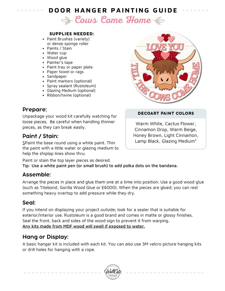 Cows Come Home door hanger instructions