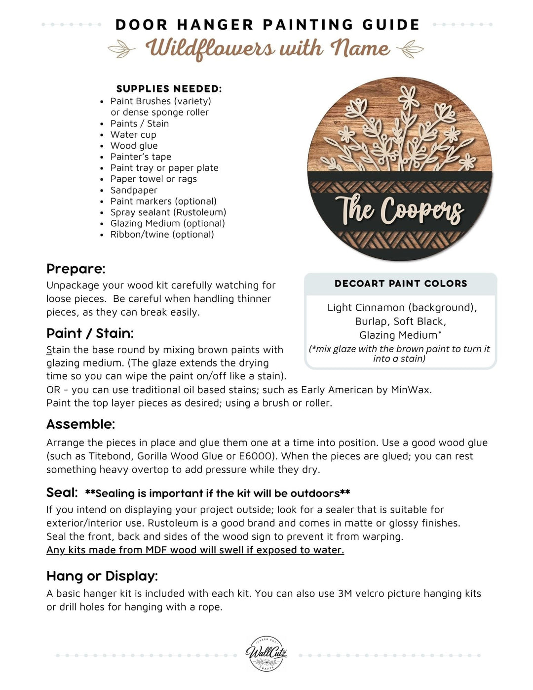 Custom Wildflower Name door hanger instructions