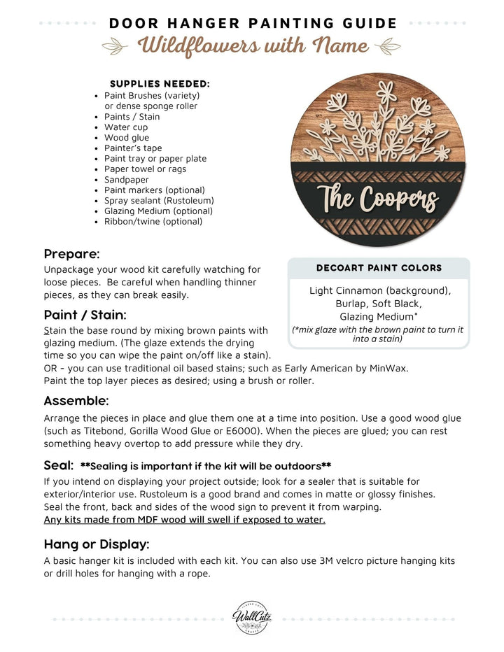 Custom Wildflower Name door hanger instructions