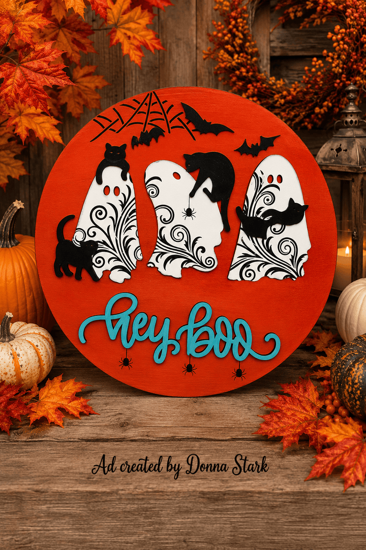 Hey Boo Cat Wood Craft - wallcutz