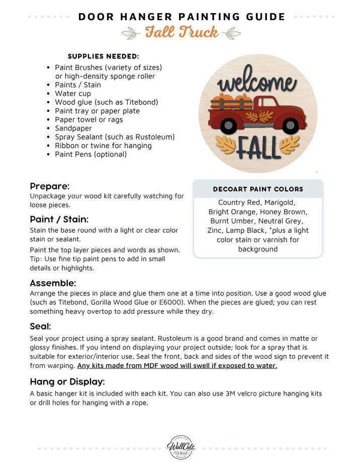 Fall Truck door hanger instructions