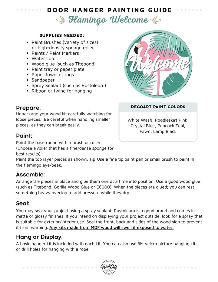Flamingo Welcome door hanger instructions