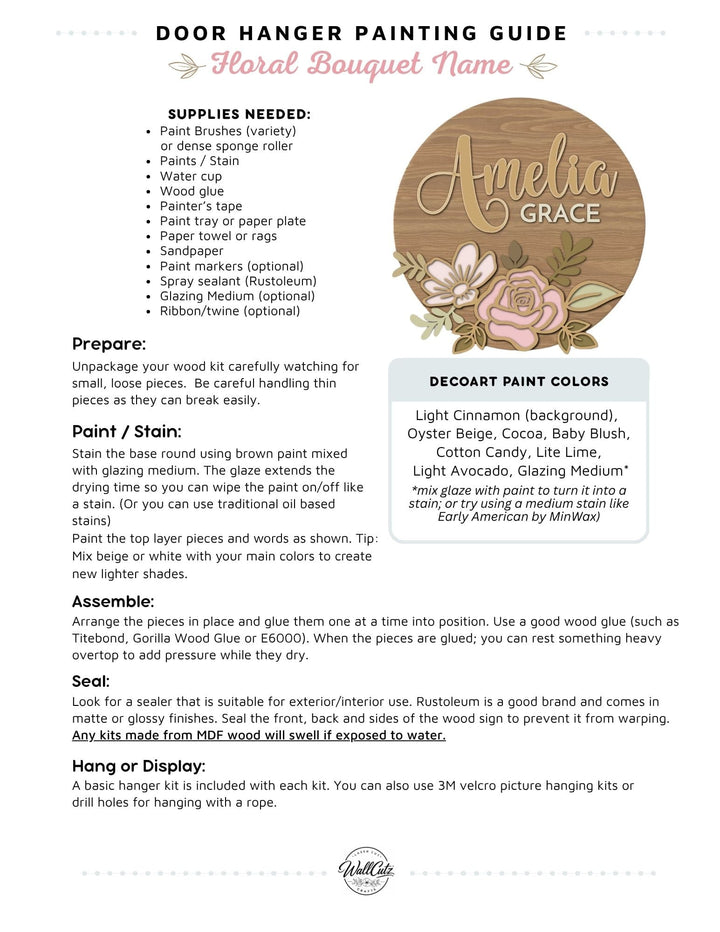 Floral Bouquet Personalized Name door hanger instructions