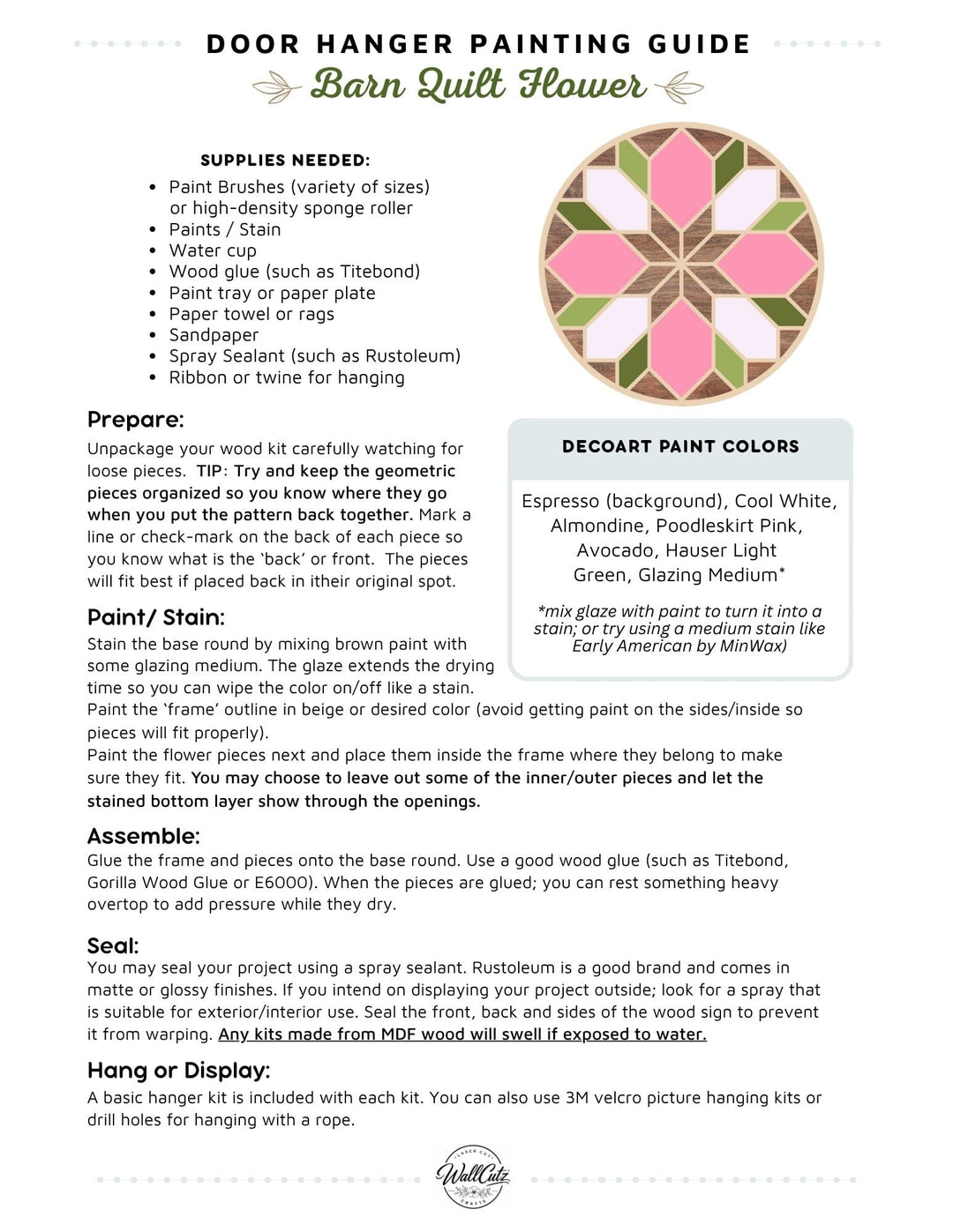 Barn Quilt Flower door hanger instructions