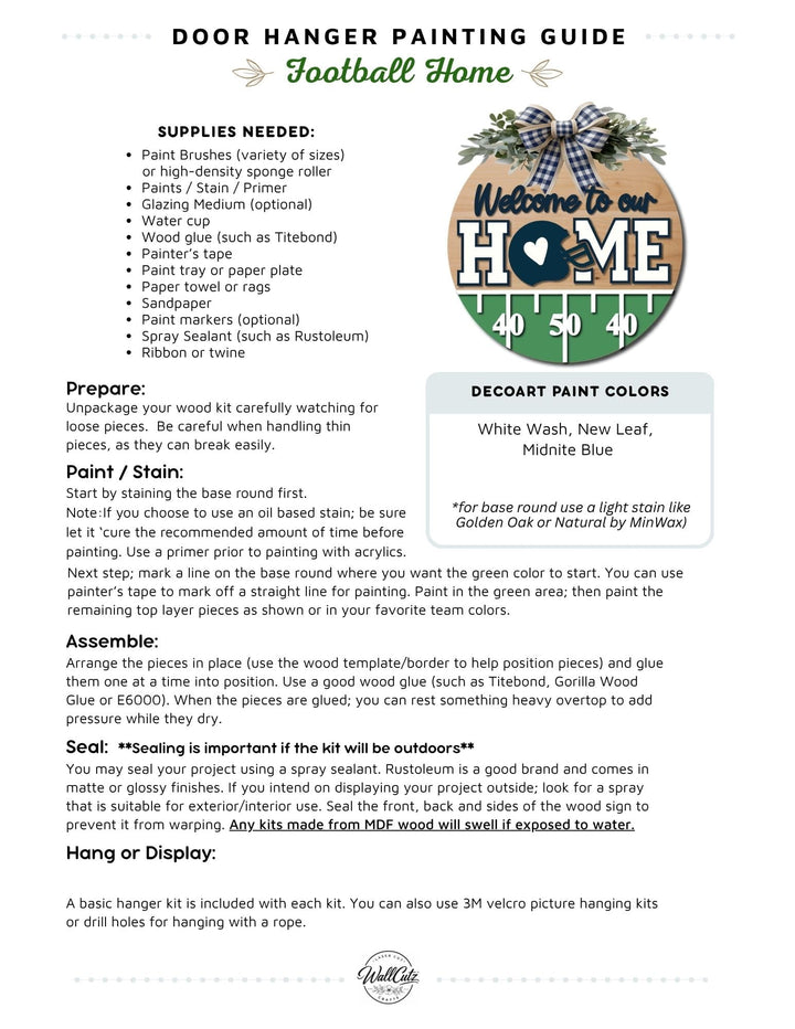 Welcome Home Football door hanger instructions