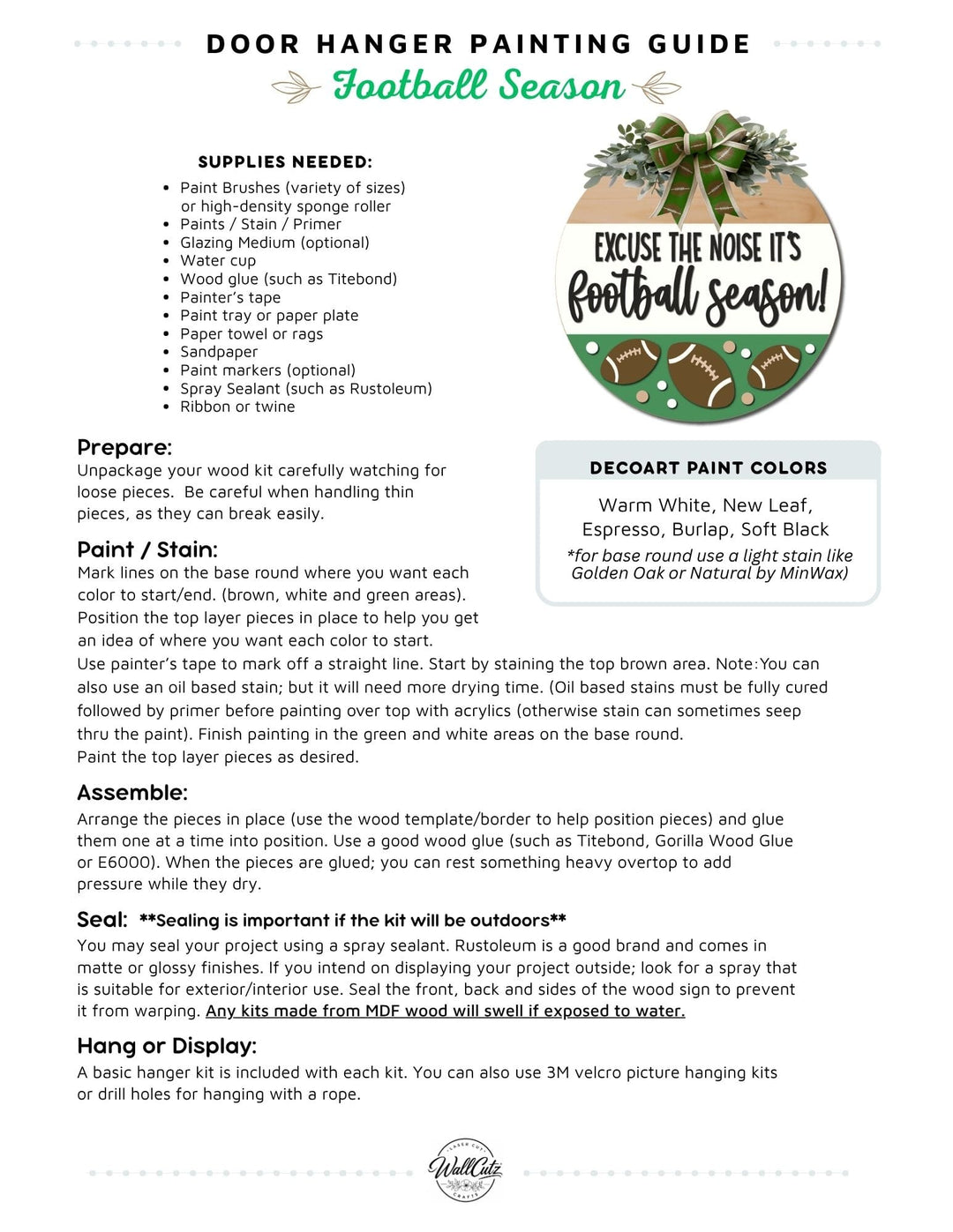 Football Season door hanger instructions