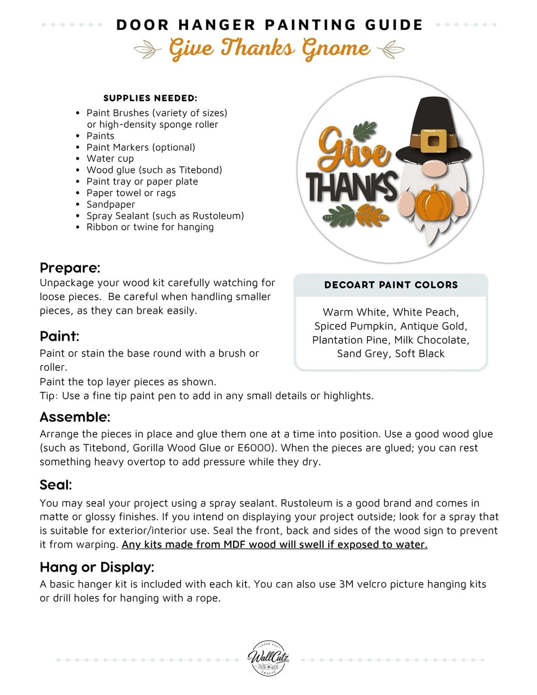 Gnome Thanksgiving door hanger instructions