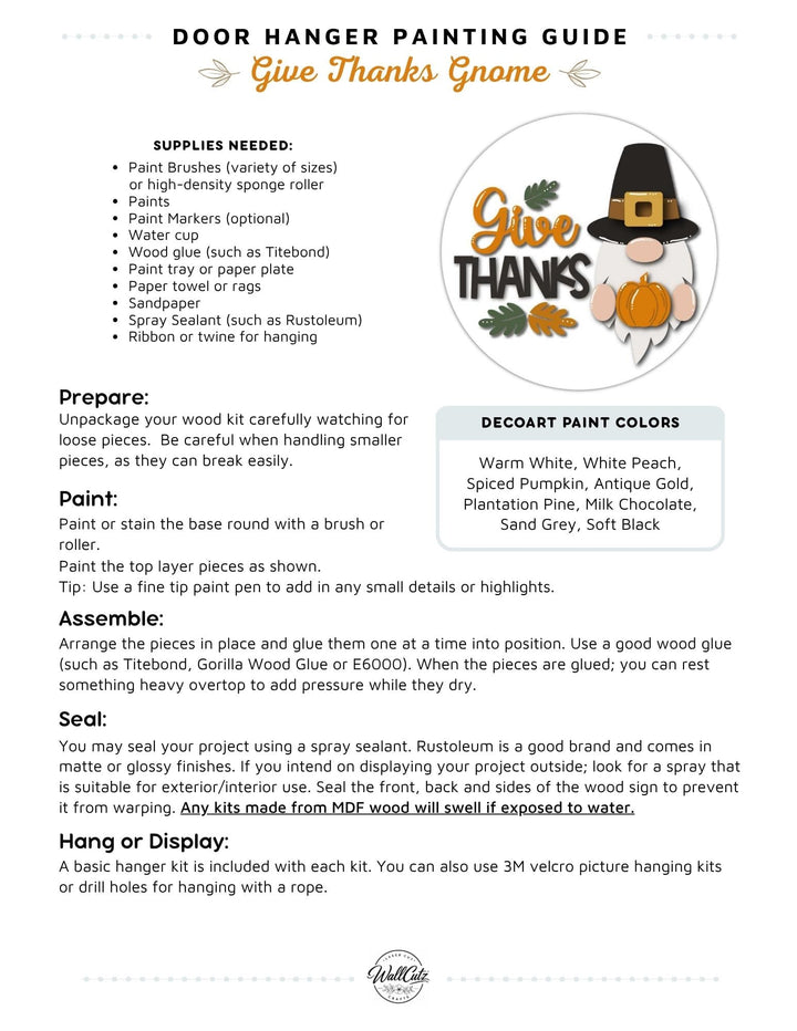 Gnome Thanksgiving door hanger instructions