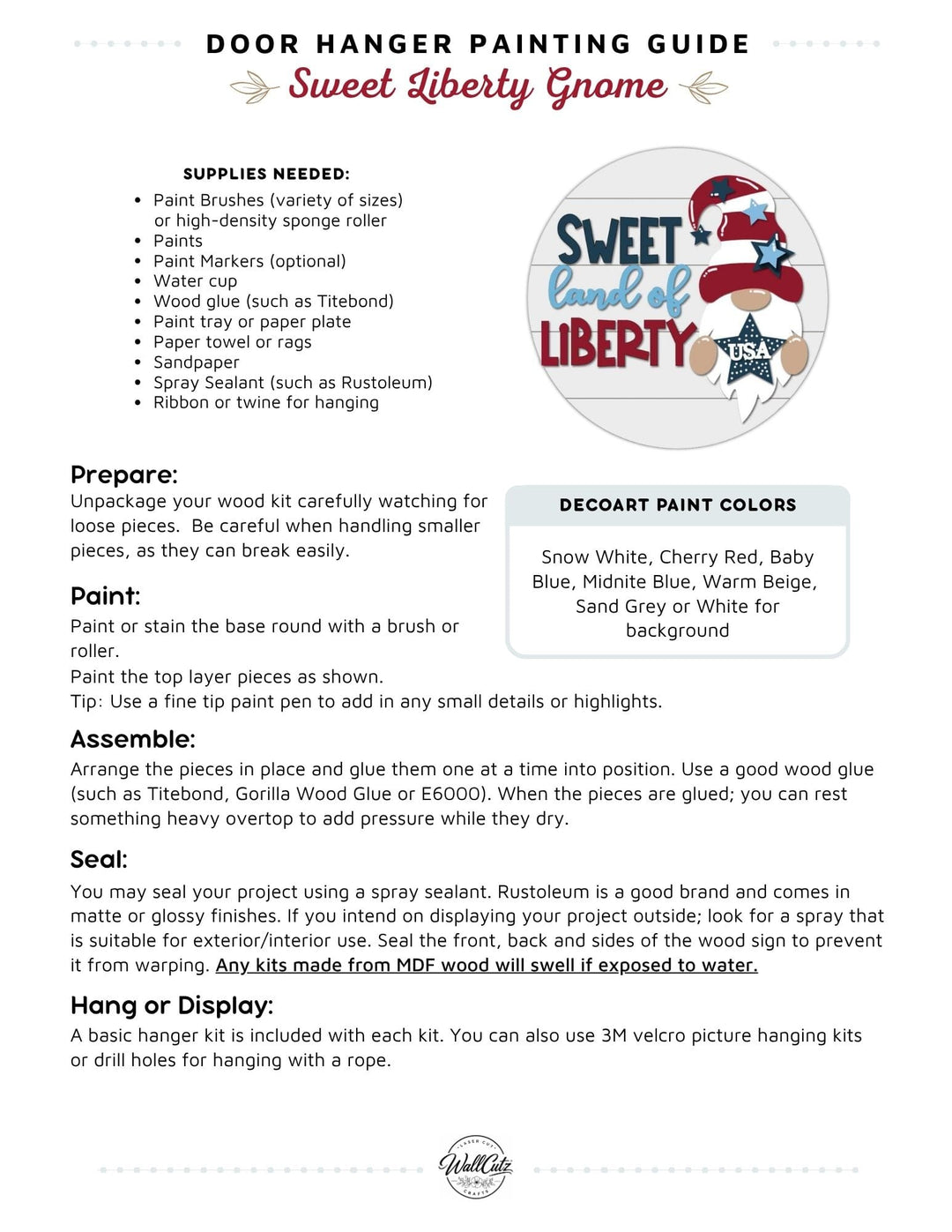 Liberty Gnome USA door hanger instructions
