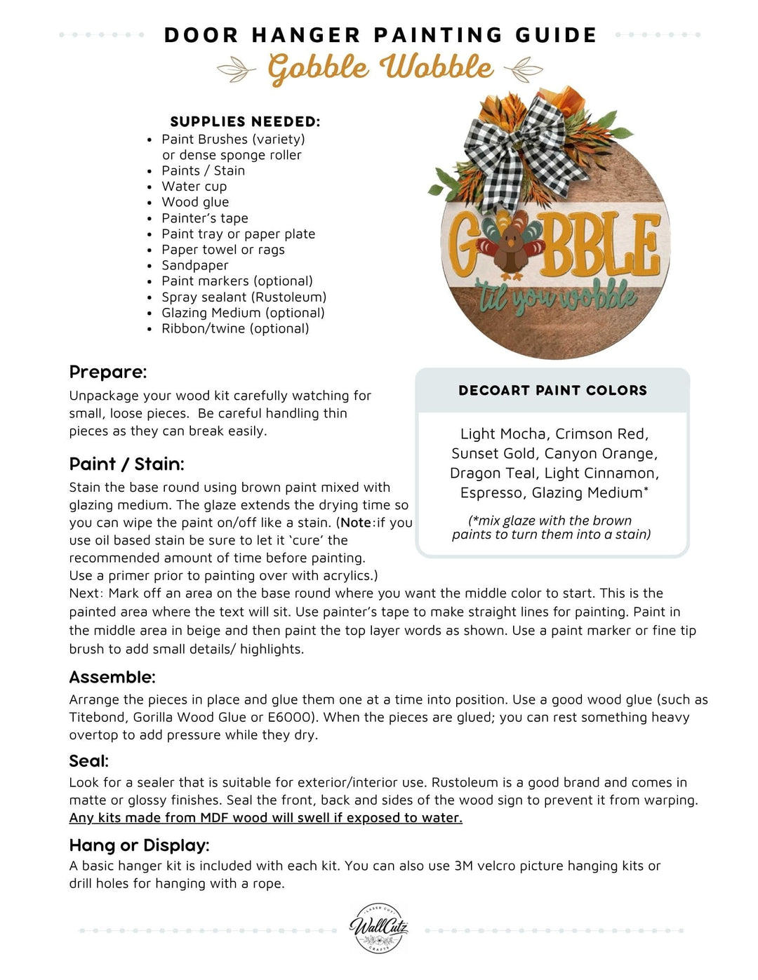 Gobble Wobble door hanger instructions