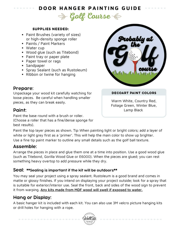 Golf Course door hanger instructions