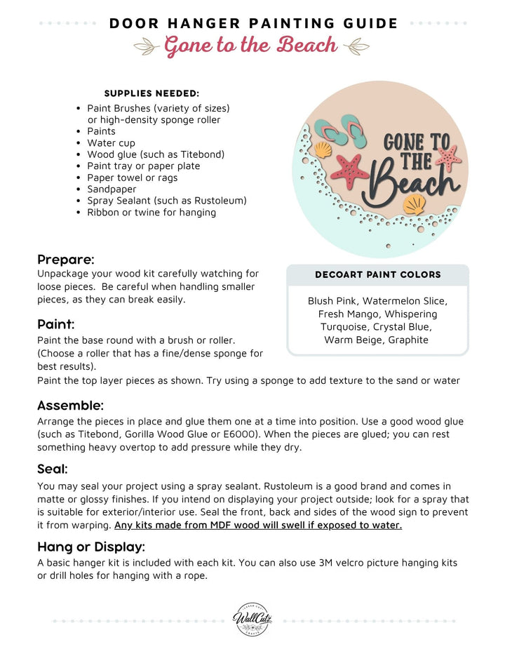 Gone to the Beach door hanger instructions