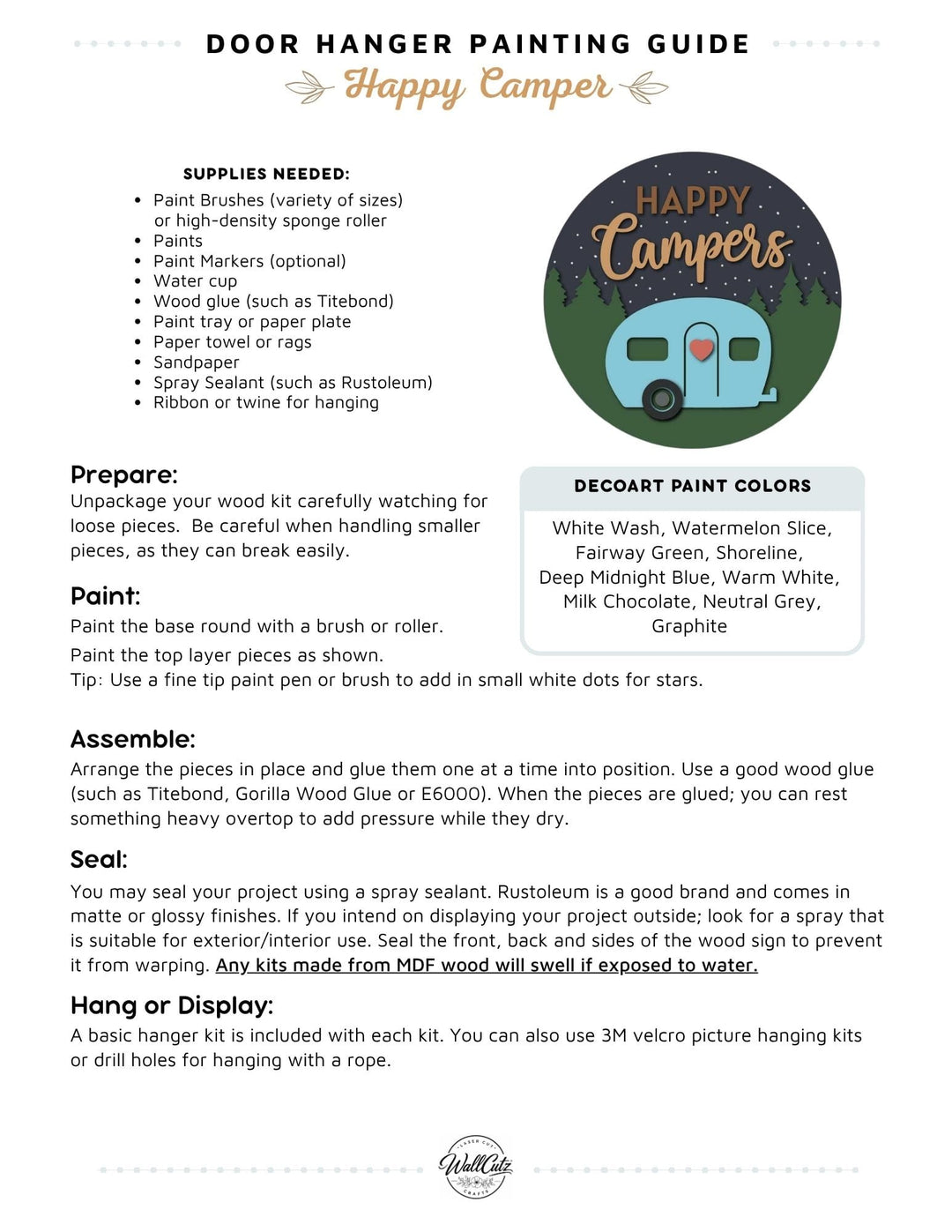 Happy Camper door hanger instructions