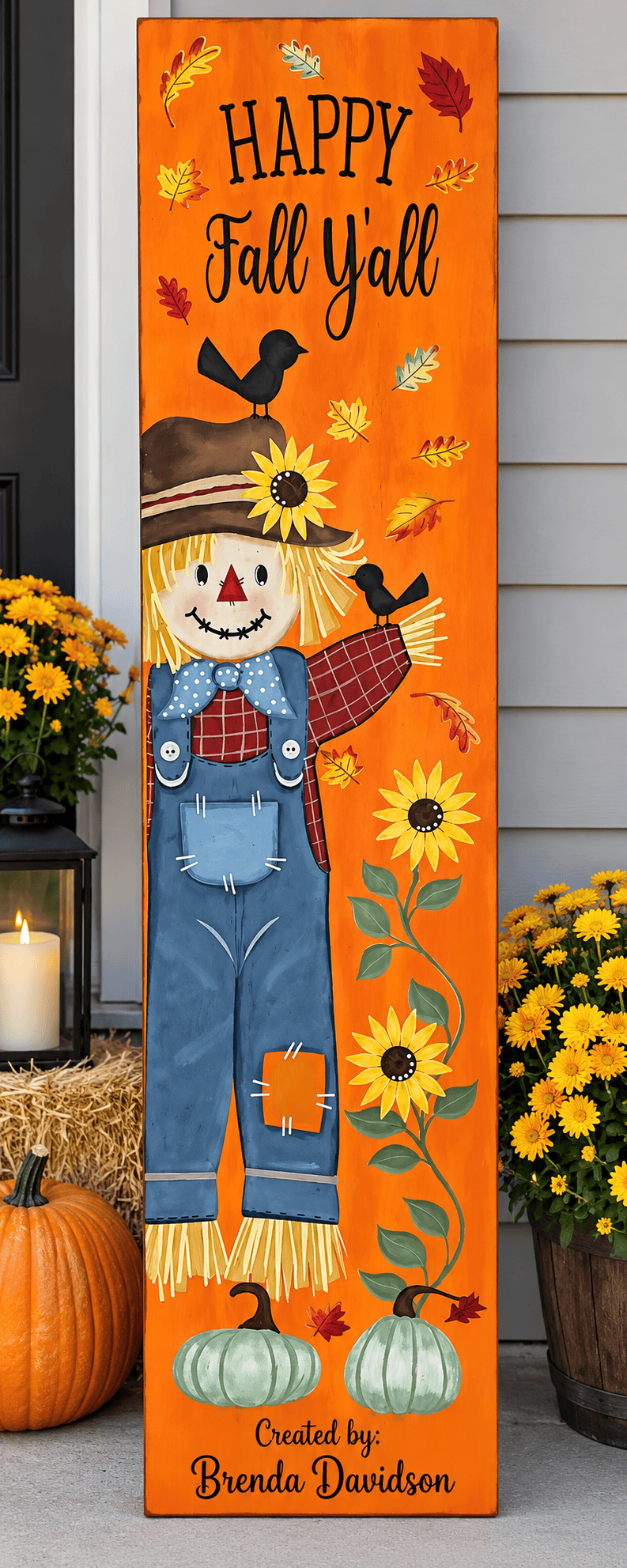 Scarecrow Happy Fall Y'all Porch Leaner Stencil