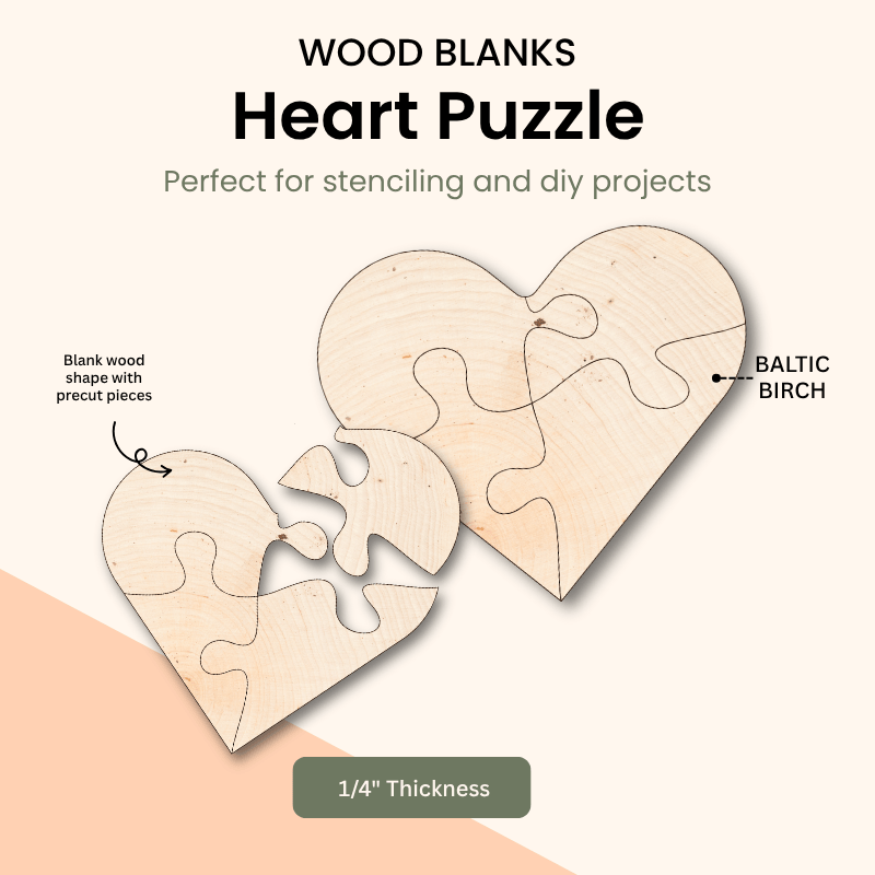 Heart wood puzzle kit with 4 blank pieces for painting and DIY craft projects – WallCutz