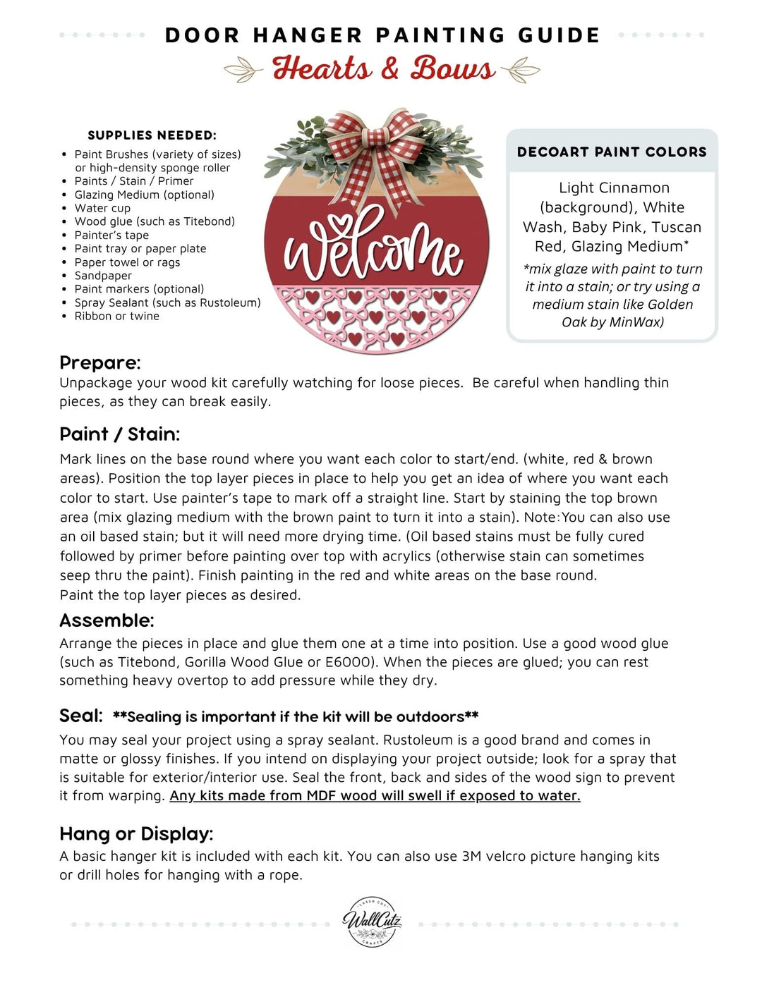 Hearts & Bows door hanger instructions