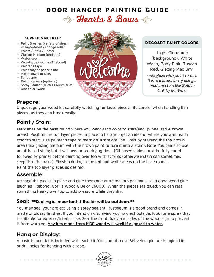 Hearts & Bows door hanger instructions